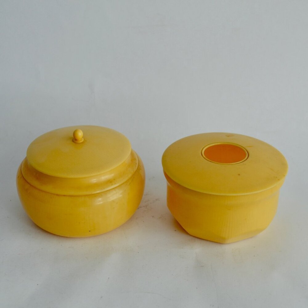 Ivory Pyralin Dubarry Hair Receiver Jar & Powder Box Set Vintage